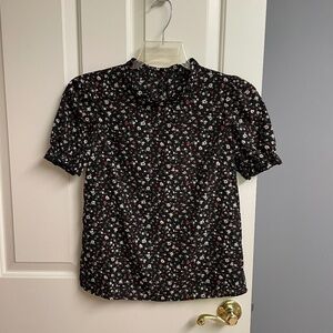 Shein Floral Short Sleeve Blouse, Woman, Navy, XS